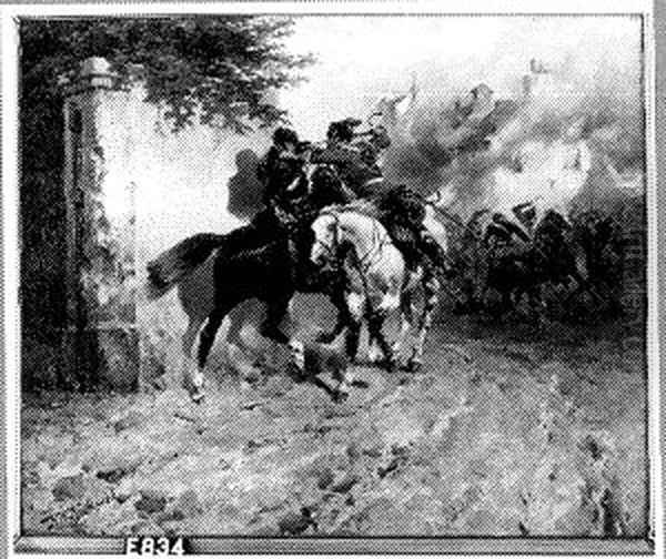 Vechtende huzaren Oil Painting by Hermanus Koekkoek