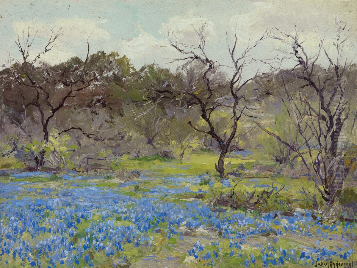 Early Spring-Bluebonnets and Mesquite Oil Painting by Julian Onderdonk