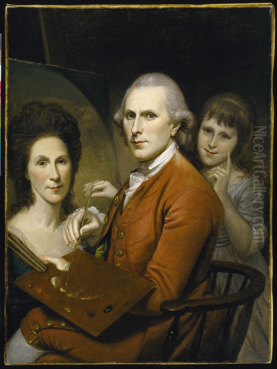 Self-Portrait with Angelica and Portrait of Rachel Oil Painting by Charles Willson Peale