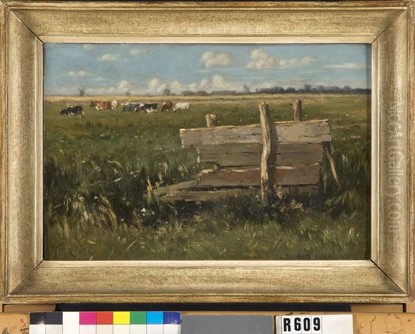 Hek in weide met grazende koeien Oil Painting by Johannes-Hubertus-Leonardus de Haas