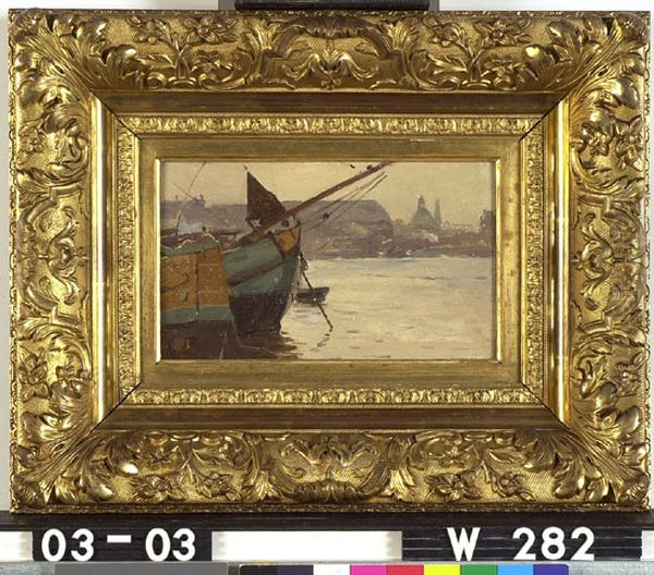 Schuiten in het IJ bij het centraal station Oil Painting by Willem Witsen