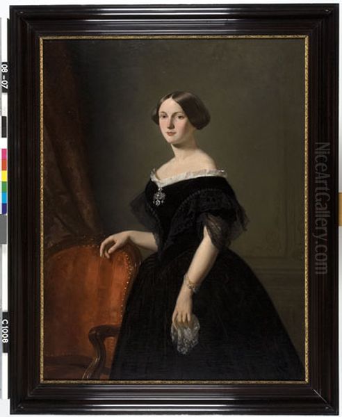 Portrait of of a woman, probably Maria Jacoba Thesingh (1823-1881) Oil Painting by Petrus Theodorus Van Wijngaerdt