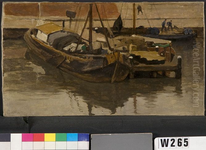 Schepen aan een steiger Oil Painting by Willem Witsen