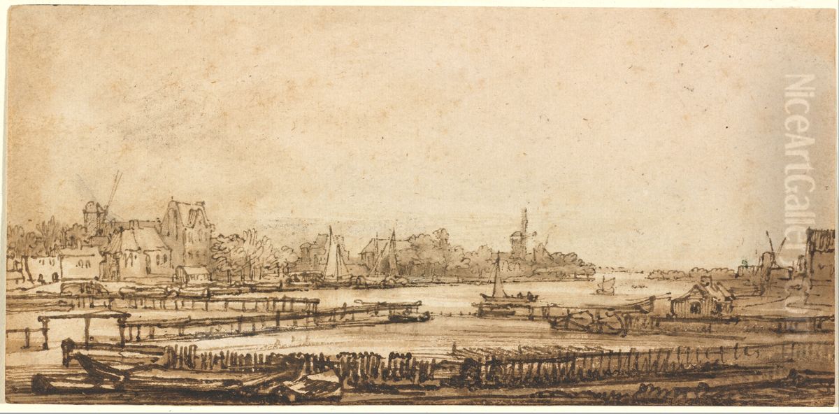 View over the Amstel from the Rampart Oil Painting by Rembrandt
