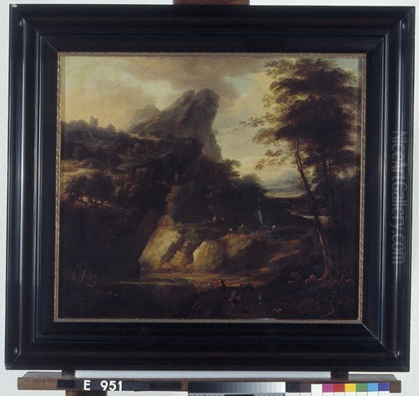 Mountain landscape and lake Oil Painting by Nicolas Poussin