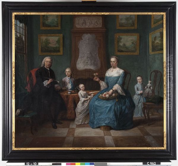 Simon van der Stel (1692-1780) en zijn echtgenote Catharina Keyser (1726-1806) en hun drie kinderen Willem (1759-1838), Maria Jacoba (1759-1831) en Catharina Anthonia (1760-1809) Oil Painting by Jan Maurits Quinkhard