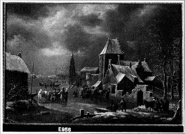 Wintertafereel buiten een stad Oil Painting by Abraham Beerstraaten