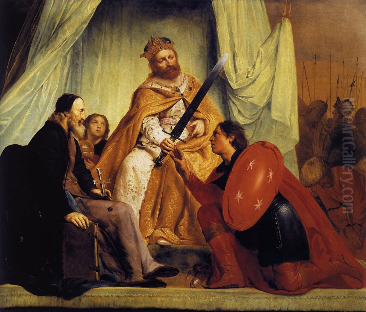 Frederick Barbarossa awards the city of Haarlem with a sword for its shield or coat-of-arms. Oil Painting by Pieter de Grebber