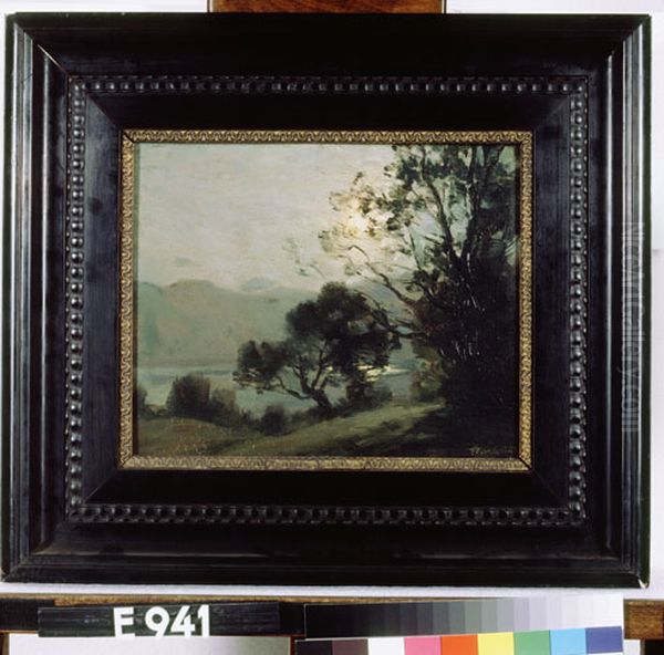 Nuit de Lune - Lac d'Aiguebelette (Savoie) Oil Painting by Francois Cachoud