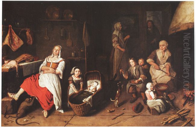 A family in a kitchen Oil Painting by Pieter Gerritsz van Roestraten
