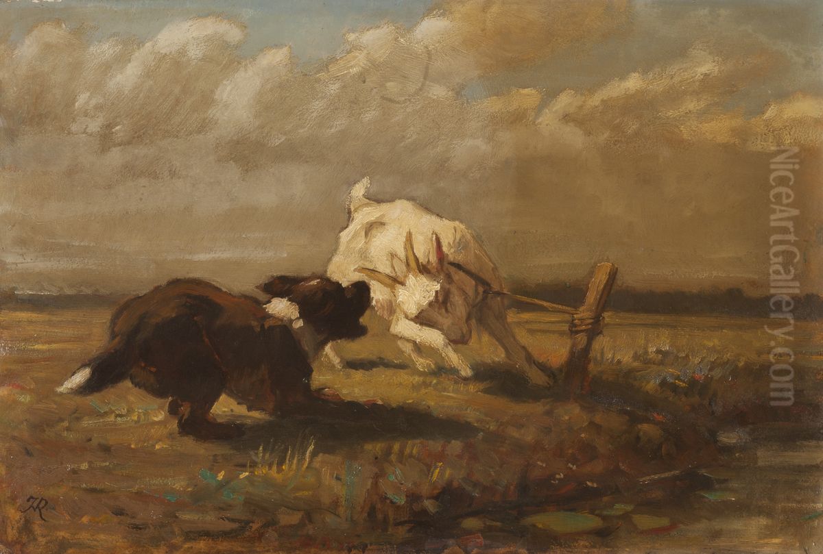 Geit en hond aan het vechten Oil Painting by Henriette Ronner-Knip