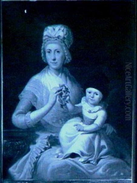 Emerentia van Renten (1741-1820). Echtgenote van Cornelis de Witt, met hun drie jaar oude kleinkind Johan Hendrik von Wolframsdorff (1793-1883) Oil Painting by Abraham van Strij
