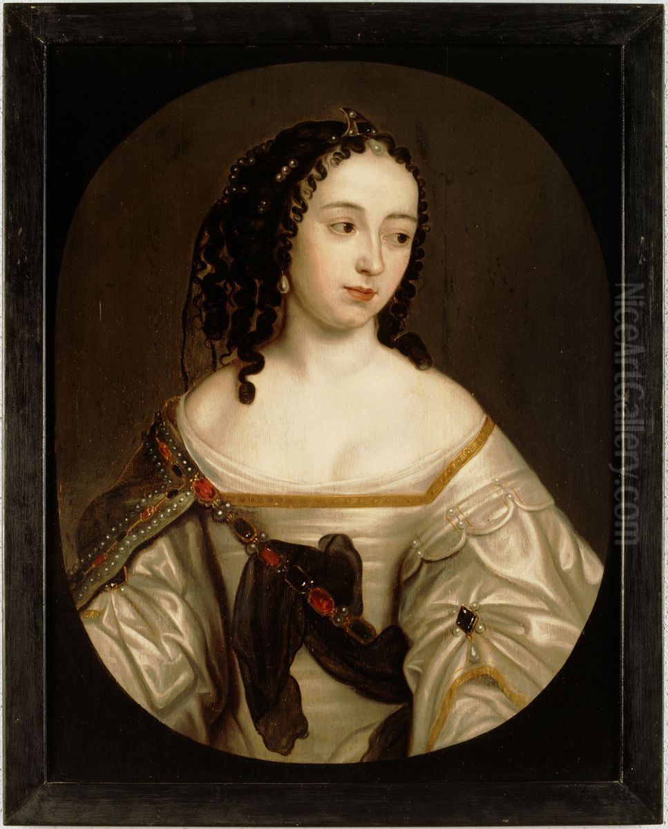 Portret van een vrouw, mogelijk Anna Isabella van Beyeren van Schagen (1636-1716). Echtgenote van Maurits Lodewijk van Nassau-Beverweerd Oil Painting by Louise Hollandine of the Palatinate