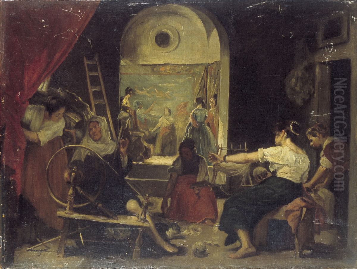 De tapijtweefsters Oil Painting by Jan Dunselman