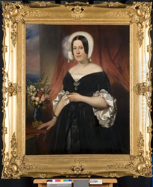 Portrait of mw. E.P.J.W. Hoekwater (1809-1853), gehuwd met P. Kuyper (overleden 1834), daarna met S. Hartogh Heys van Zouteveen Oil Painting by Willem Hendrik Schmidt