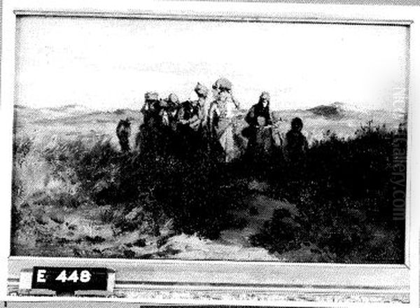 Fisherwomen in a dune landscape Oil Painting by Philip Sadee