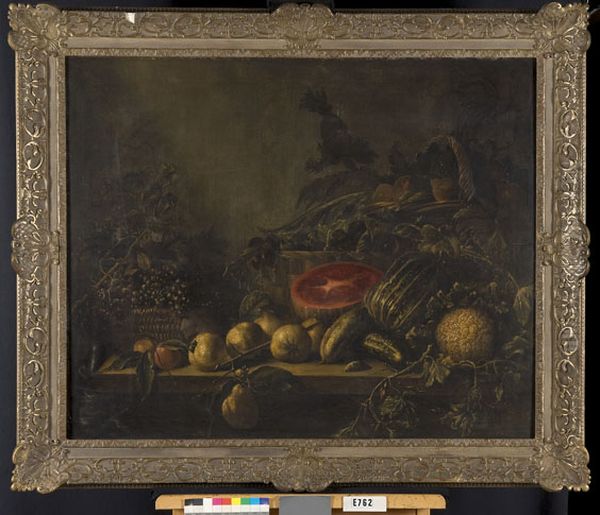 Still Life with Watermelon, Pomegranates and Other Fruit and Vegetables Oil Painting by Adriaen van Utrecht