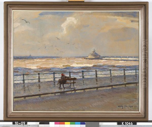 Woelige zee bij Scheveningen Oil Painting by Jan Willem Sluiter