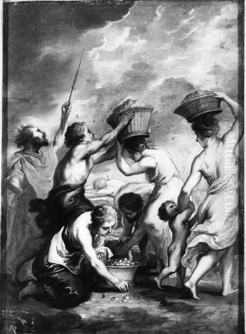 Gathering Manna in the Desert Oil Painting by (studio of) Rubens, Peter Paul