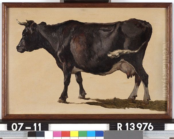 Studie van een zwartbonte koe Oil Painting by Johannes-Hubertus-Leonardus de Haas