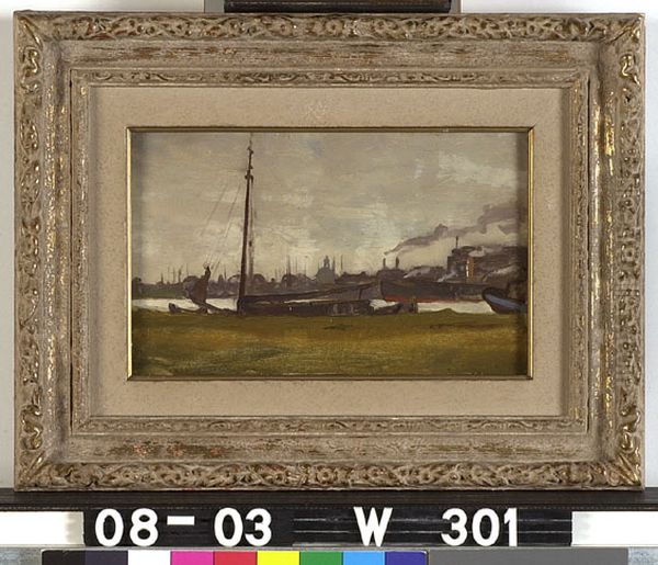 Schepen aan de Prins Hendrikkade Oil Painting by Willem Witsen