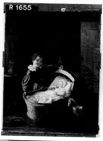 Een jongen die een wieg heen en weer schommelt Oil Painting by Jacobus Schoemaker Doyer