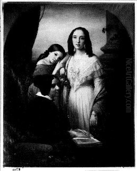 Henrietta Augusta (1836-1865), Maria Johanna Justina (1837-1919) en Johanna Cornelia Maria (1827-1914) Oil Painting by Cornelis Kruseman