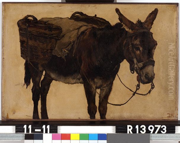 Studie van een ezel Oil Painting by Johannes-Hubertus-Leonardus de Haas