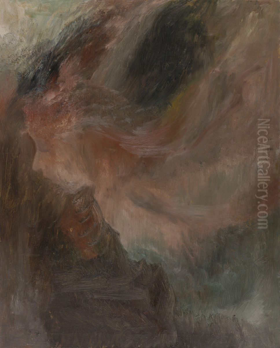 Kosmisch gebeuren, meerdere wezens (oa Engel) Oil Painting by Karel Albert Schmidt