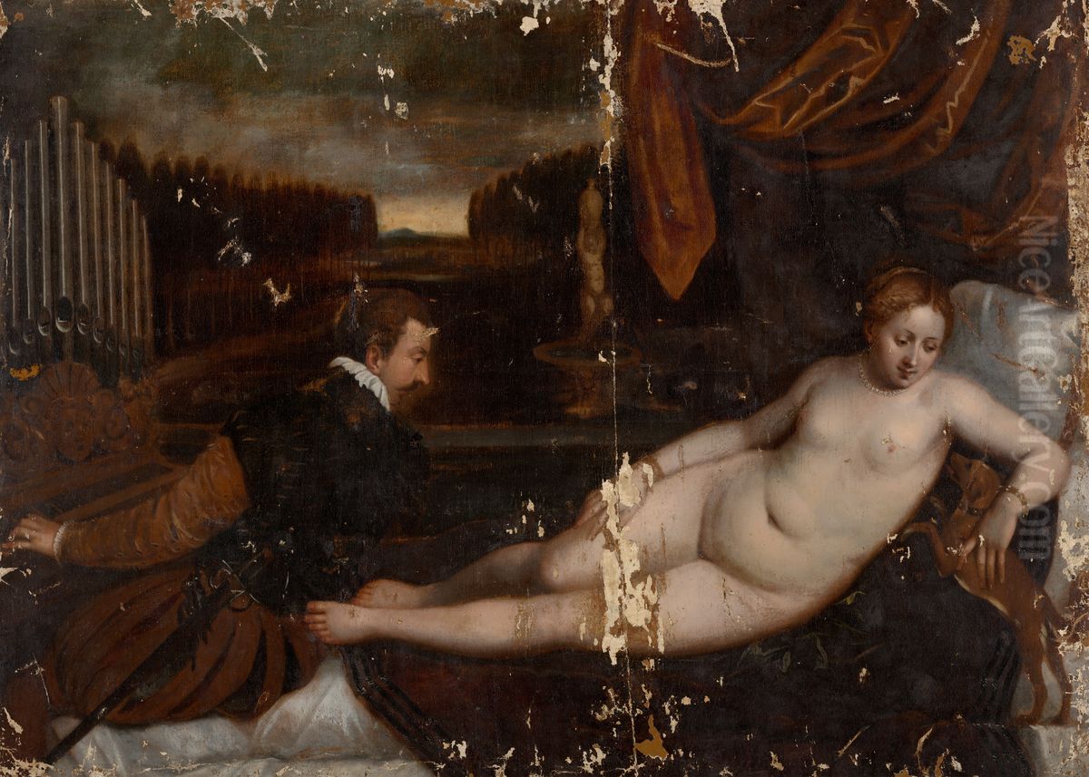 Venus with an Organist and a Dog Oil Painting by Titian