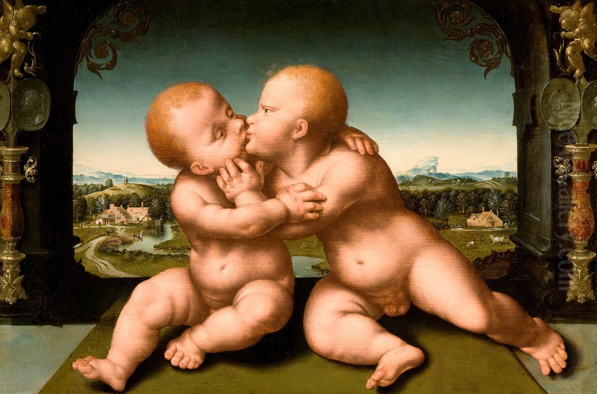 Christ and John the Baptist as Children Oil Painting by Joos Van Cleve