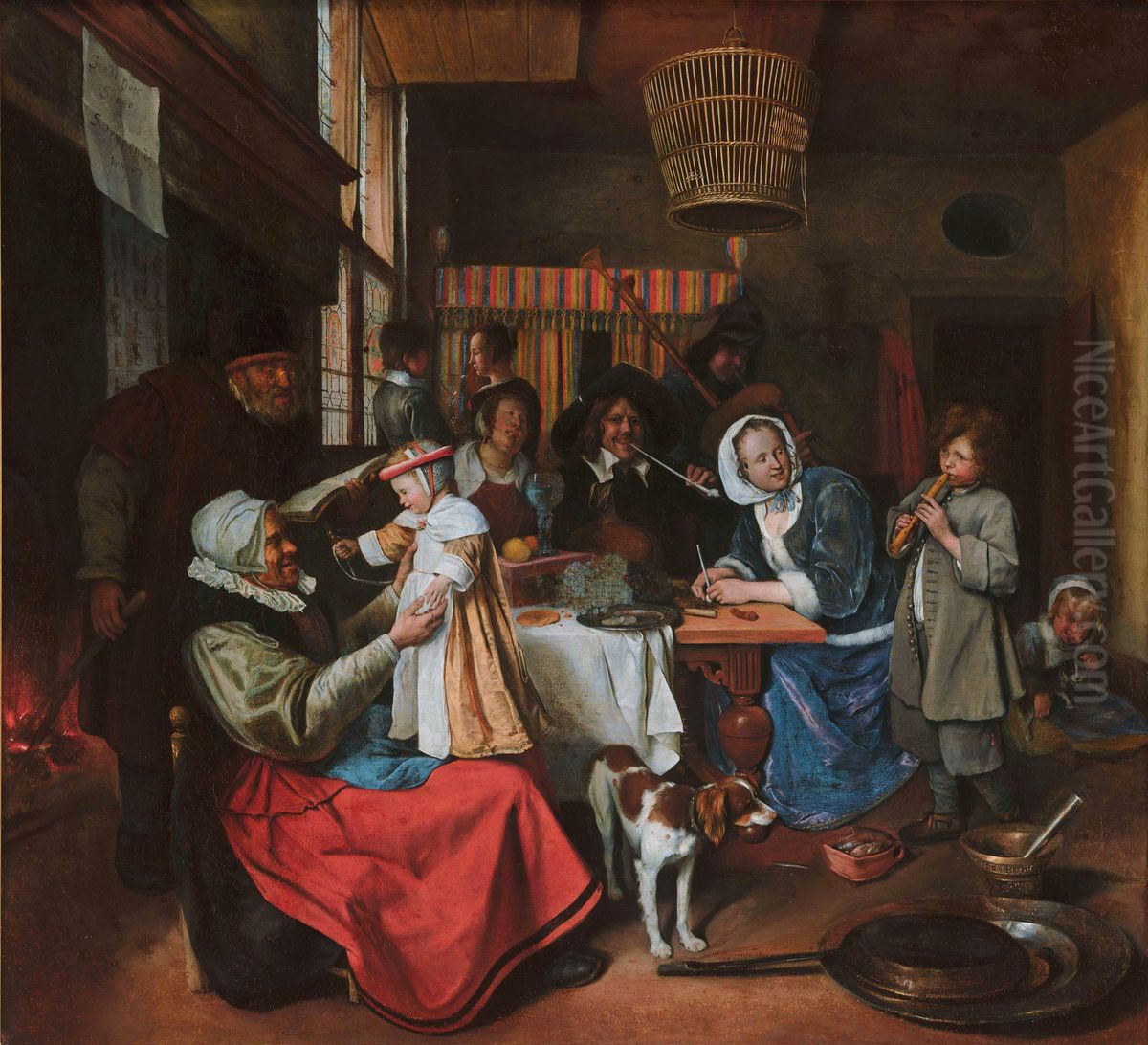 'As the Old Sing, so Pipe the Young' Oil Painting by Jan Steen