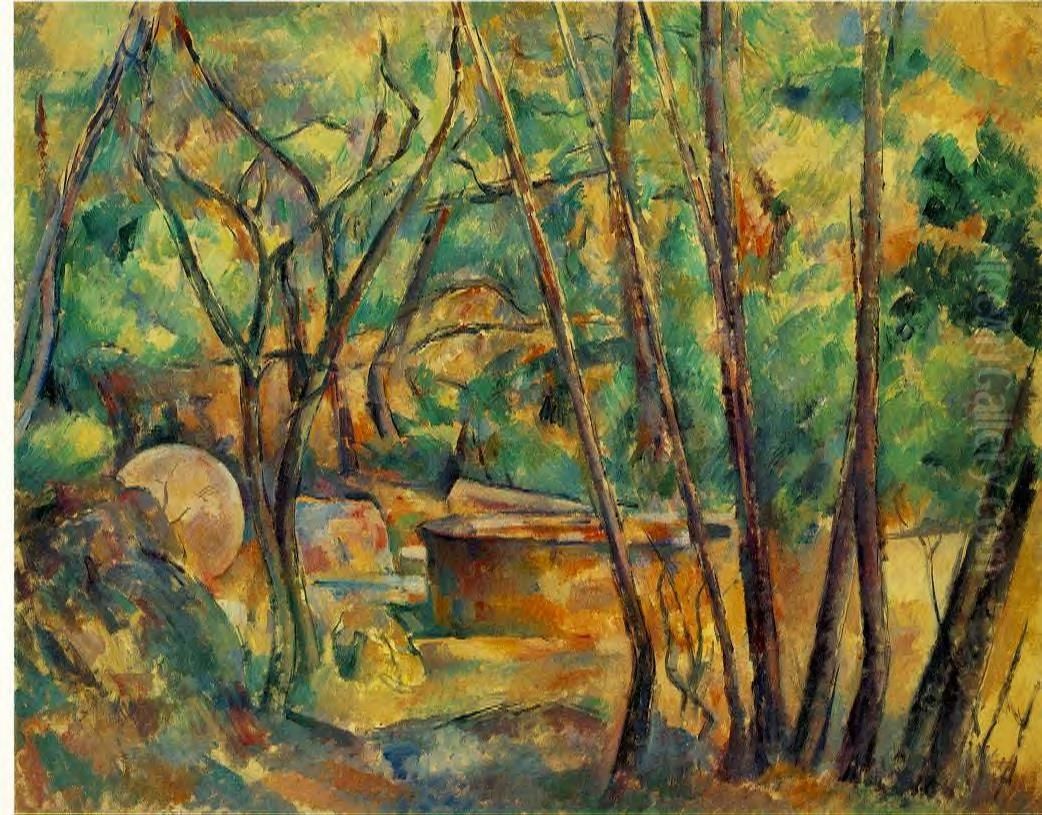 Millstone and Cistern under Trees (La Meule et citerne en sous-bois) Oil Painting by Paul Cezanne