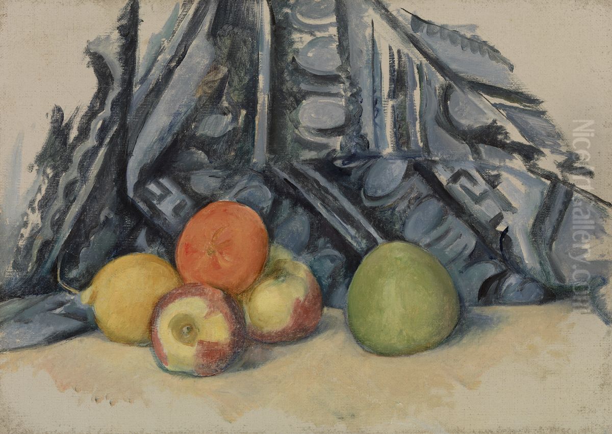 Pommes et tapis Oil Painting by Paul Cezanne