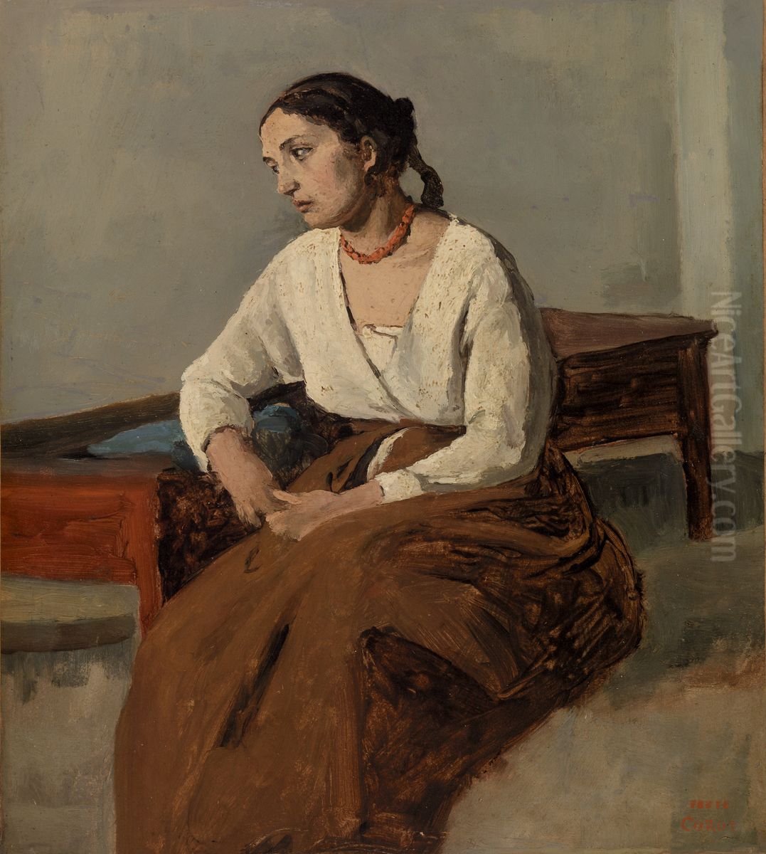 Italienne melancolique Oil Painting by Jean-Baptiste Camille Corot