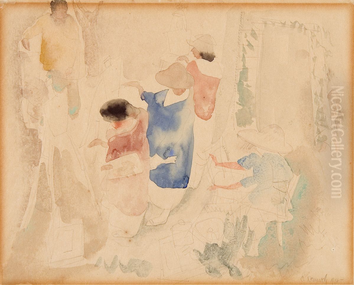 Artists Sketching Oil Painting by Charles Demuth