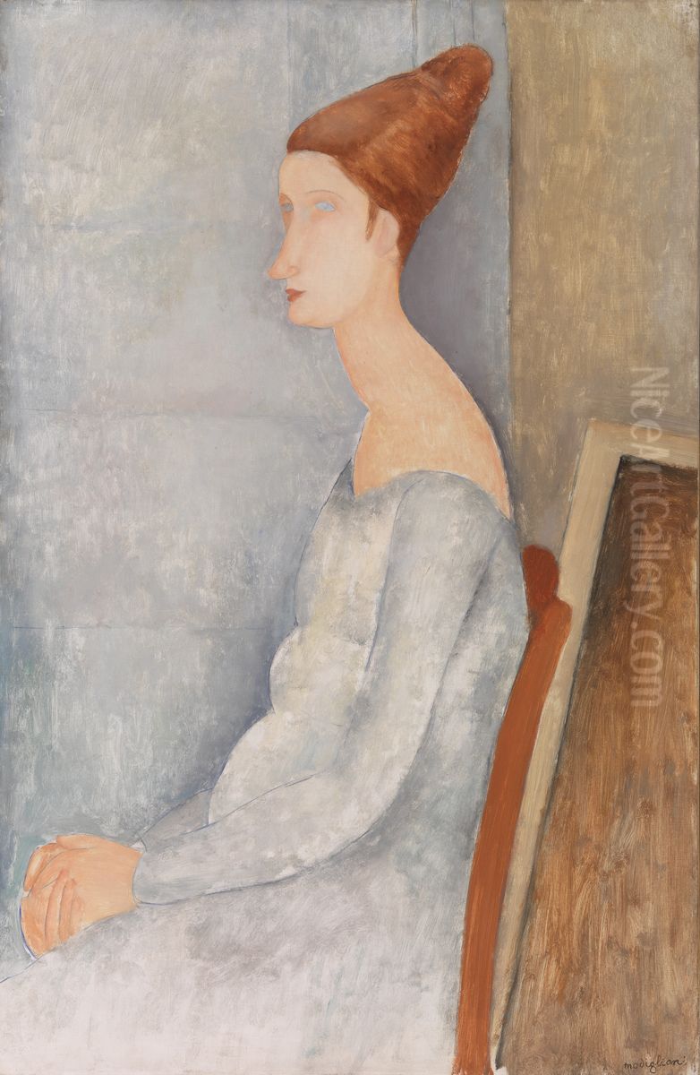 Portrait of Jeanne Hebuterne (Portrait de Jeanne Hebuterne) Oil Painting by Amedeo Modigliani