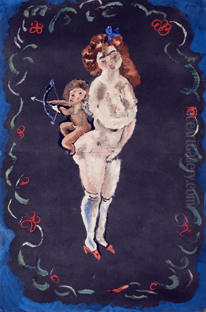 Nude and Cupid Oil Painting by Jules Pascin
