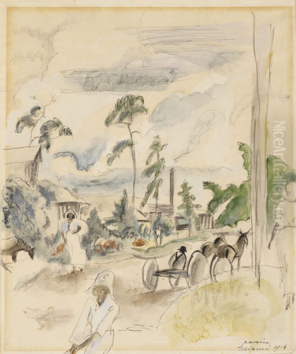 Landscape with Figures, Miami Oil Painting by Jules Pascin
