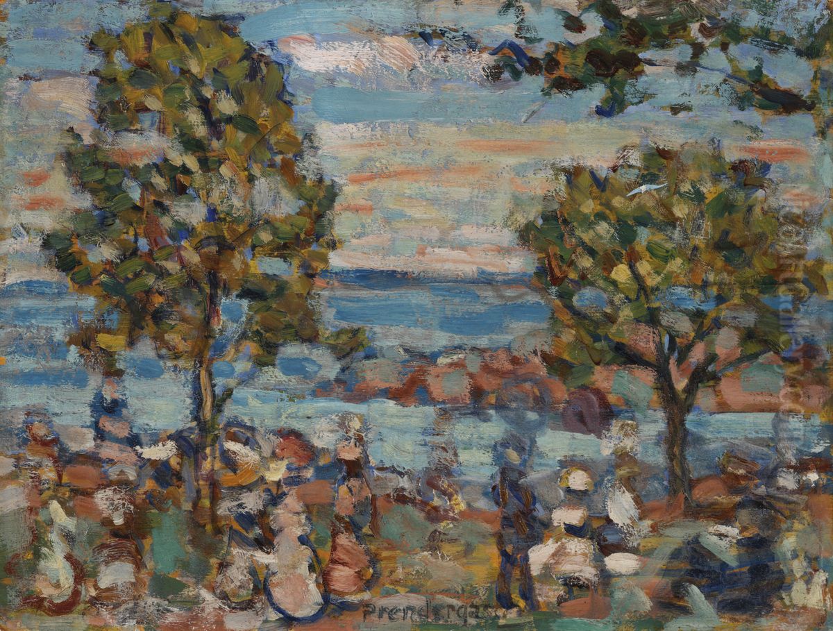 Beach Scene with Two Trees Oil Painting by Maurice Prendergast
