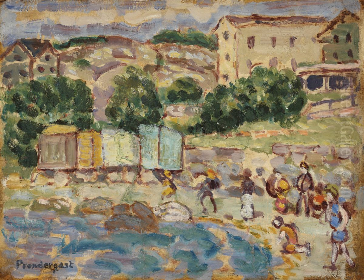Beach and Village Oil Painting by Maurice Prendergast