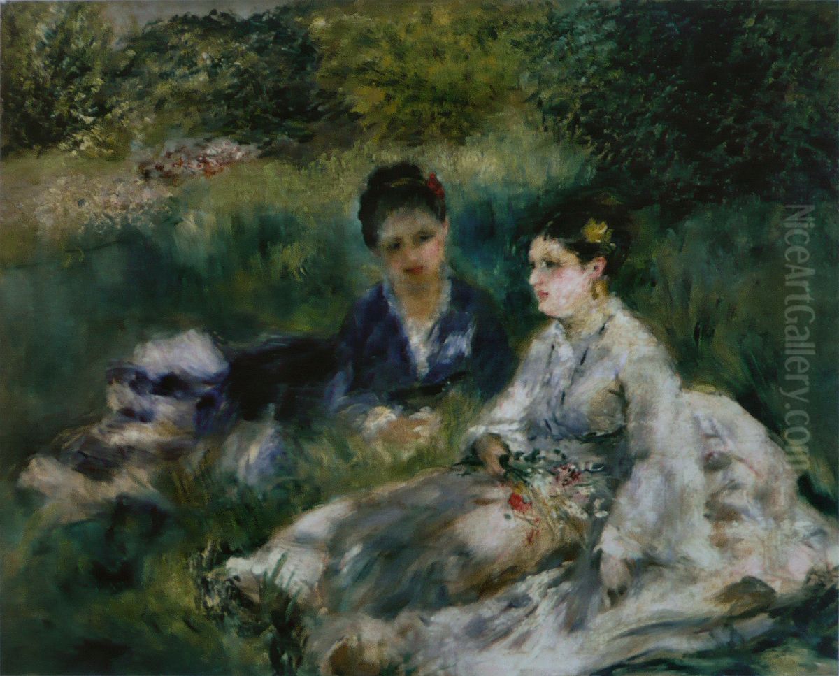 On the Grass (Jeunes femmes assises dans l'herbe) Oil Painting by Pierre Auguste Renoir