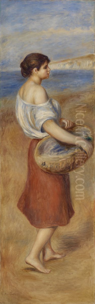 Girl with Basket of Fish (Pecheuse de poissons) Oil Painting by Pierre Auguste Renoir