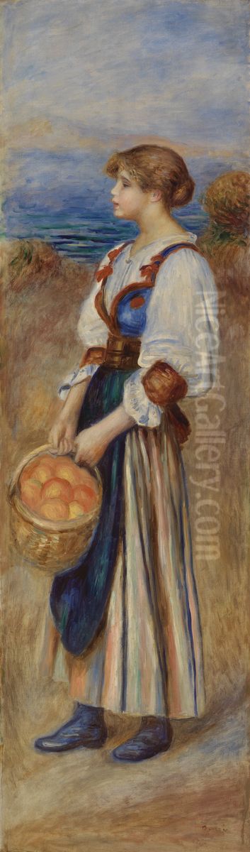 Girl with Basket of Oranges (Marchande d'oranges) Oil Painting by Pierre Auguste Renoir