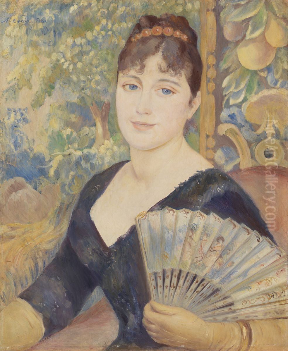 Woman with Fan (Femme a l'eventail) Oil Painting by Pierre Auguste Renoir