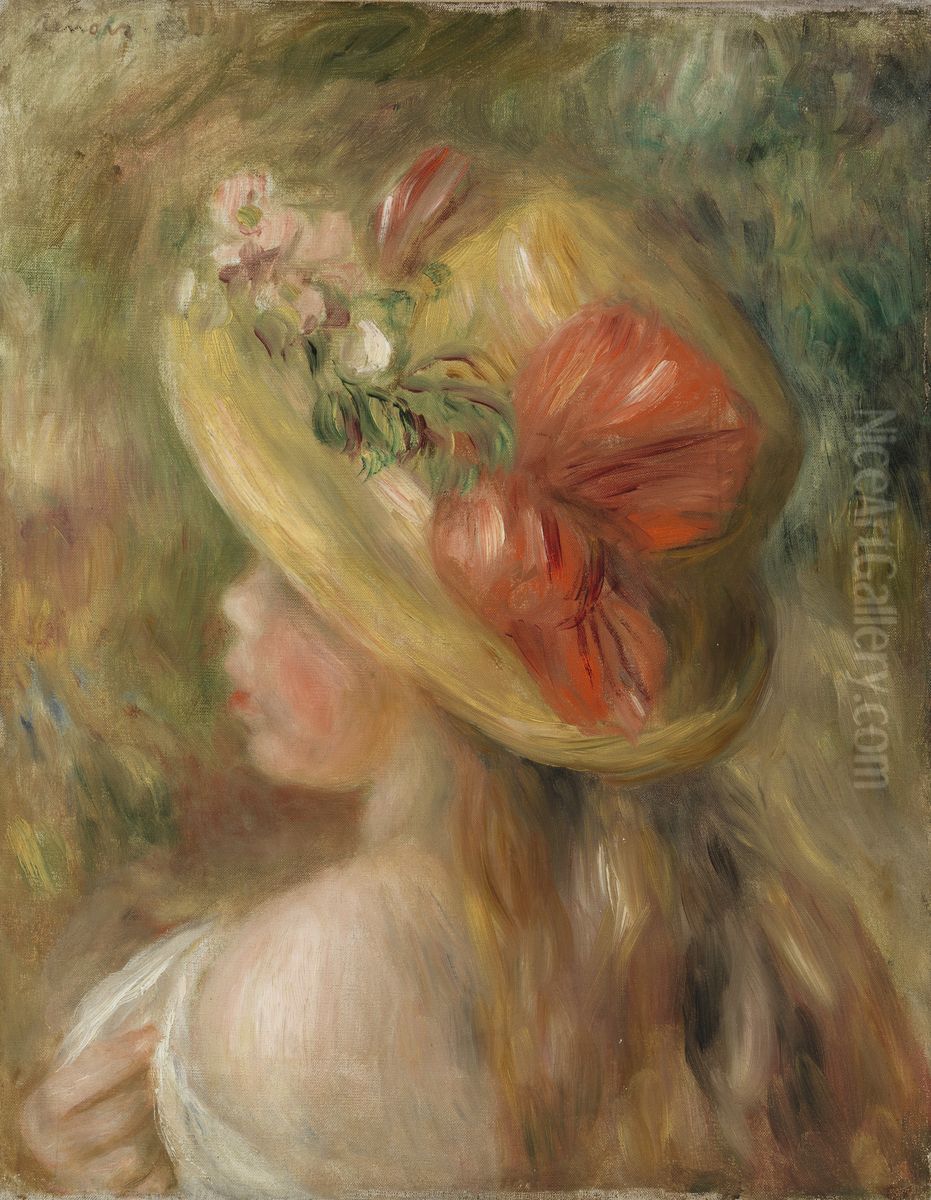Young Girl with Hat (Jeune fille au chapeau) Oil Painting by Pierre Auguste Renoir