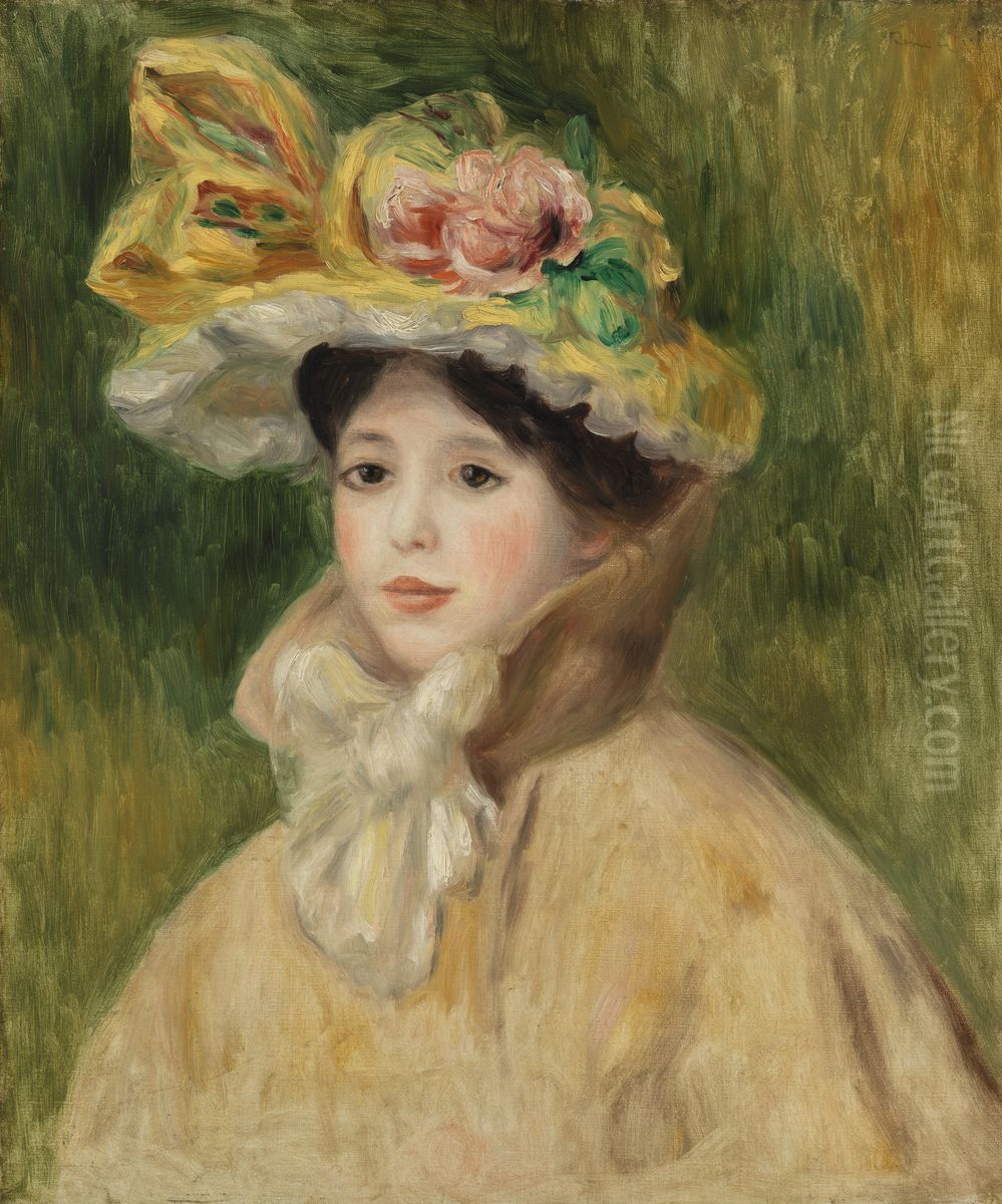 Woman with Capeline (Femme a la capeline) Oil Painting by Pierre Auguste Renoir