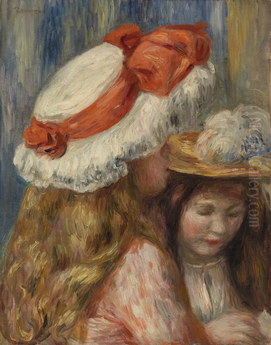 Girls with Hats (Jeunes filles aux chapeaux) Oil Painting by Pierre Auguste Renoir