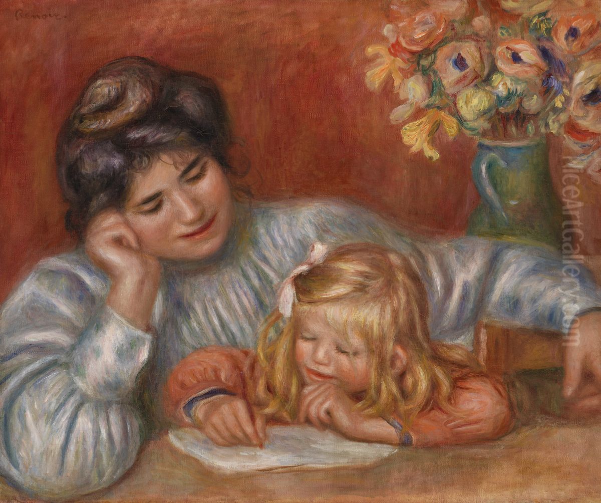 Writing Lesson (La Lecon d'ecriture) Oil Painting by Pierre Auguste Renoir