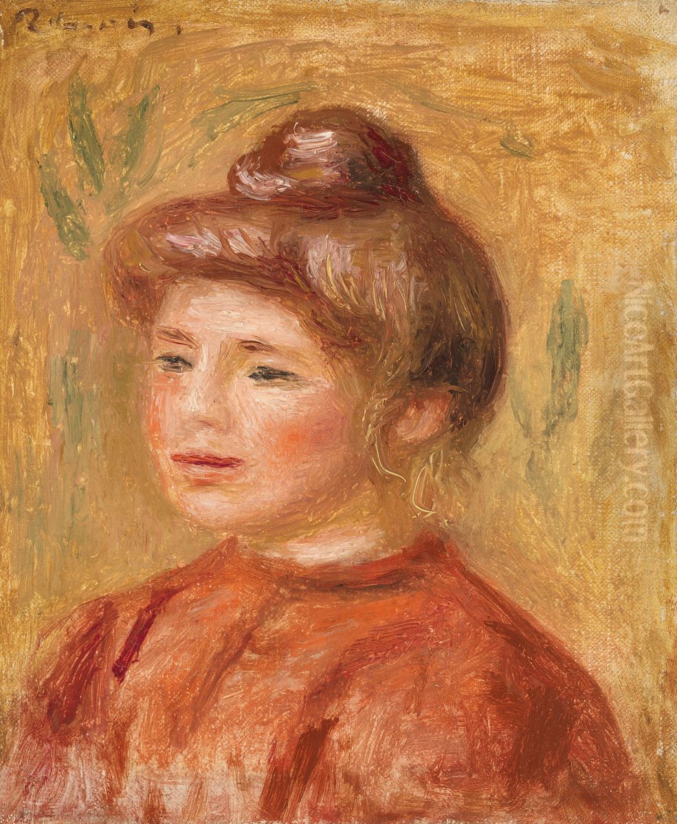 Bust of Woman in Red (Buste de femme en rouge) Oil Painting by Pierre Auguste Renoir